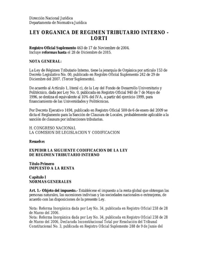 LEY ORGÁNICA DE RÉGIMEN TRIBUTARIO INTERNO LORTI (1)